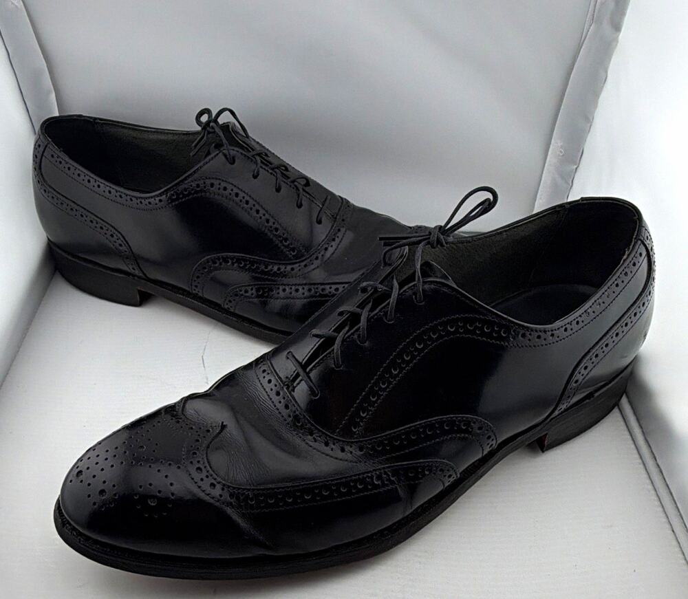 Stafford Comfort Plus Black Leather Wingtip Brogue Oxford Dress Shoes 14 D/B